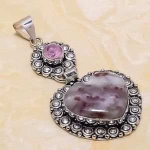 Gorgeous Huge Heart Pink Tourmaline, Kunzite Real Gemstone Necklace